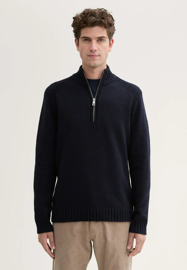 TROYER MIT DETAILS - Strickpullover - knitted navy melange
