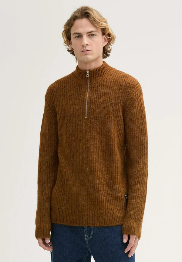 TROYER - Strickpullover - cognac black fancy structure