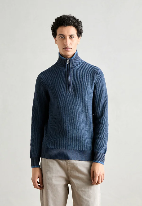 TROYER STRUCTURED BI COLOR EFFECT - Strickpullover - dark navy