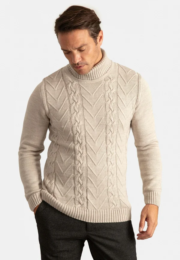 TURTLE NECK HAIR BRAID PATTERN  - Strickpullover - beige melange