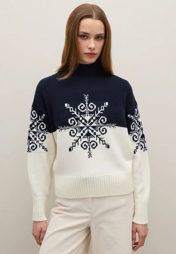 TURTLENECK WITH JACQUARD PATTERN - Strickpullover - blue white