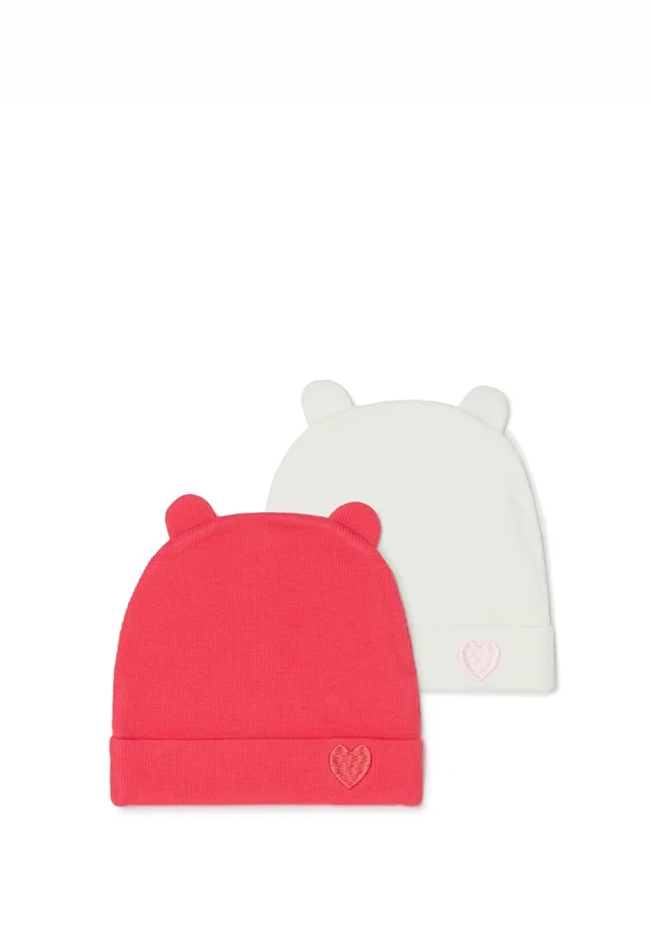 TWIN PACK WITH EARS AND HEART EMBROIDERY - Mütze - white pink