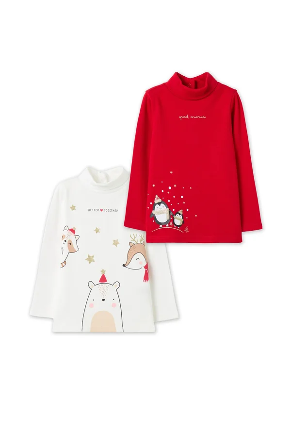 TWO-PACK WITH HIGH NECK AND CHRISTMAS  - Langarmshirt - white red