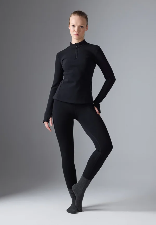 TWO PIECE FUR LINED LONG SLEEVE TOP AND LEGGINGS SET - Unterhemd/-shirt - black