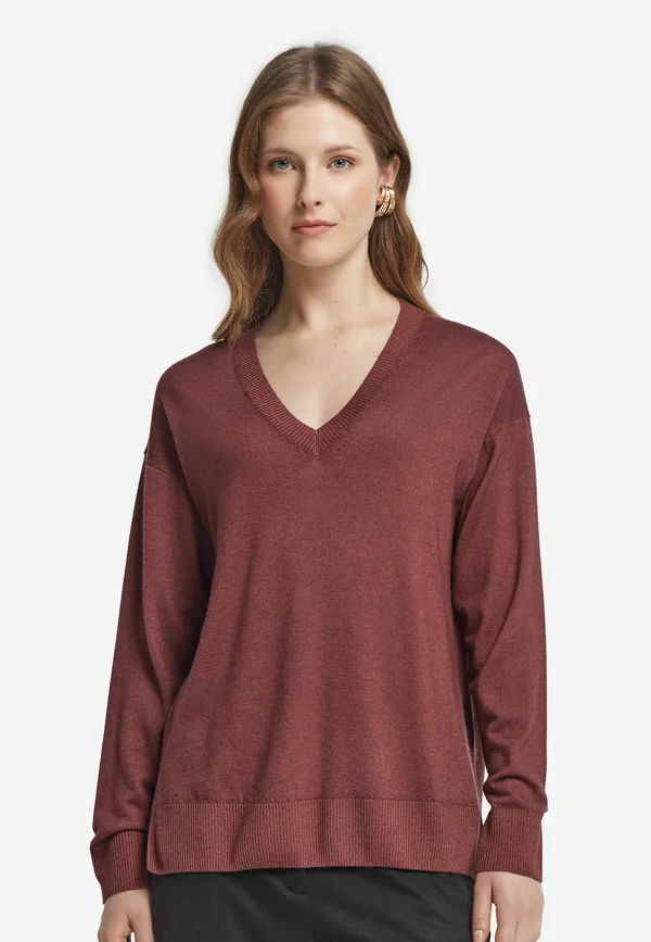 ULTRAFINE V NECK - Strickpullover - rot marsala tc