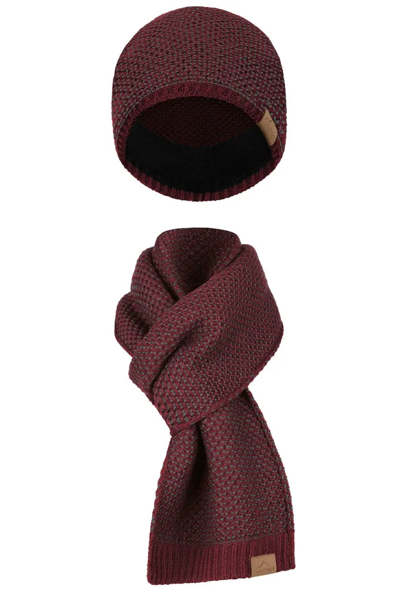 UNISEX 2-TEILIGES MERINO WINTERSET WINTER MÜTZE UND MERINO WINTERSCHAL - Schal - rot anthrazit