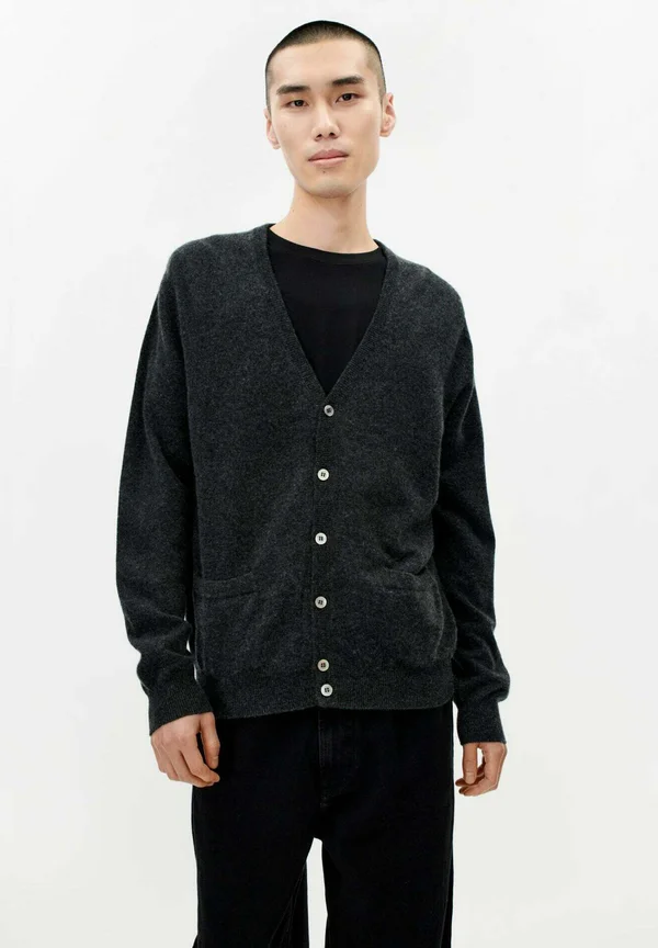 V AUSSCHNITT  - Strickjacke - dark grey