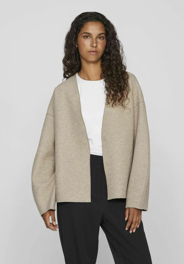 V-AUSSCHNITT - Strickjacke - natural melange