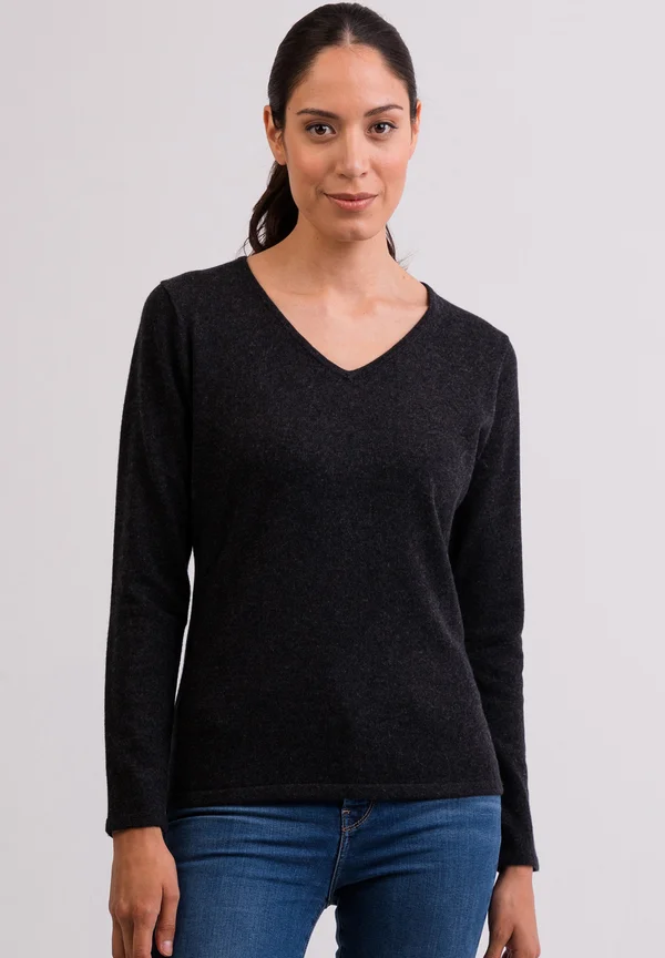 V-AUSSCHNITT  - Strickpullover - dunkel anthrazit