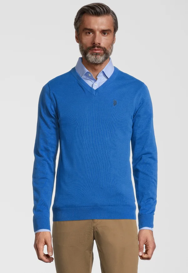 V AUSSCHNITT - Strickpullover - royal blau