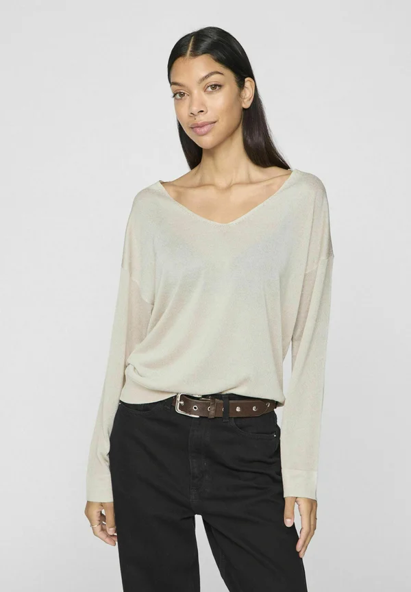 V-AUSSCHNITT - Strickpullover - super light natural melan