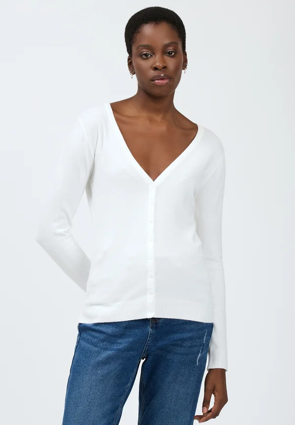 V-NECK BASIC  - Strickjacke - milk