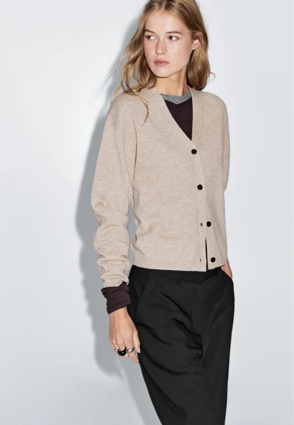 V-NECK BUTTONED KNIT - Strickjacke - light brown
