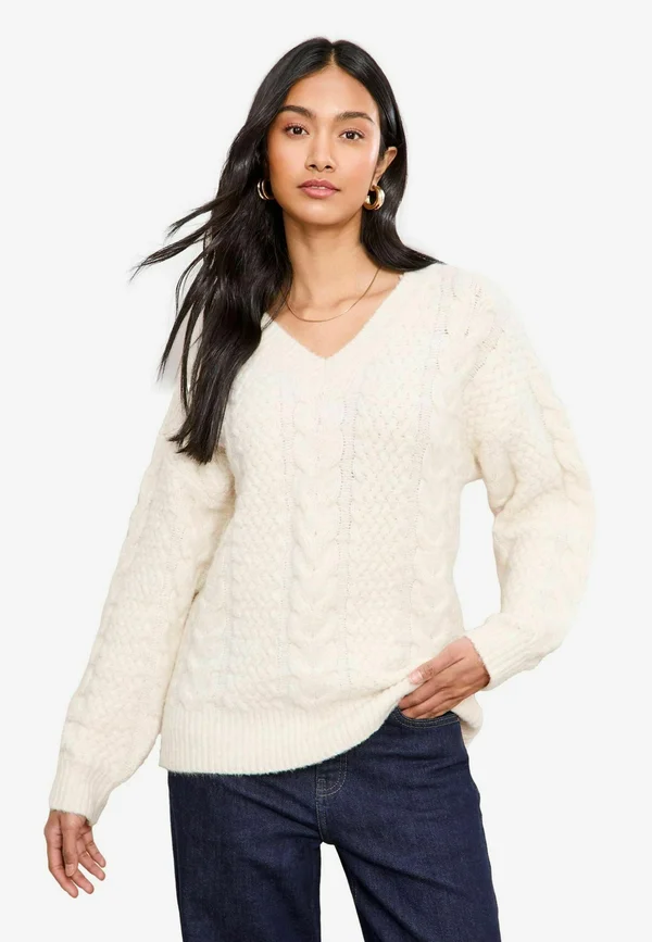 V NECK CABLE  - Strickpullover - ivory