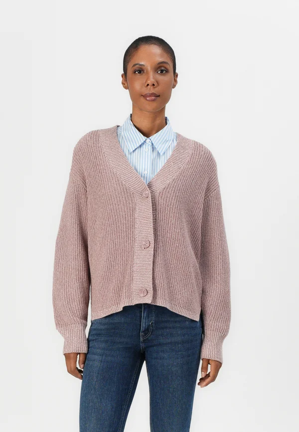 V NECK CARDIGAN - Strickjacke - antique rose melange
