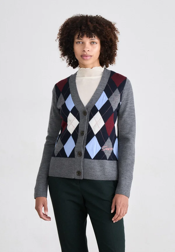 V NECK CARDIGAN - Strickjacke - charcoal melange