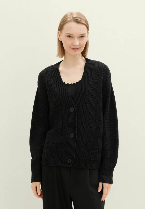 V NECK CARDIGAN - Strickjacke - deep black