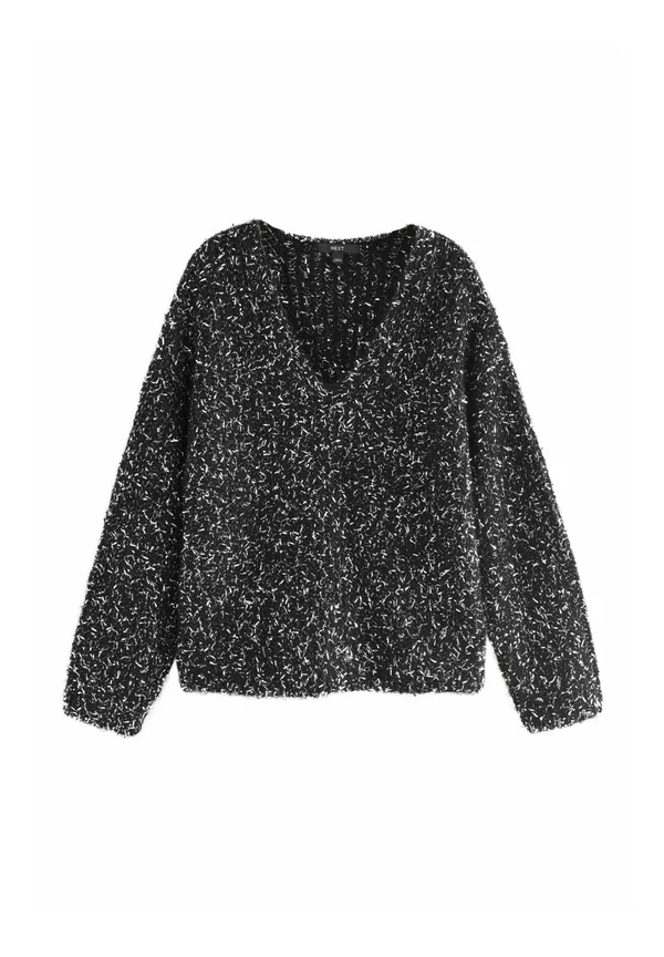 V-NECK CHUNKY - Strickpullover - black/silver
