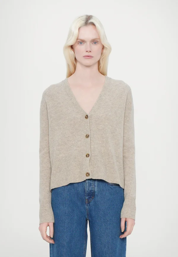 V NECK - Strickjacke - beige