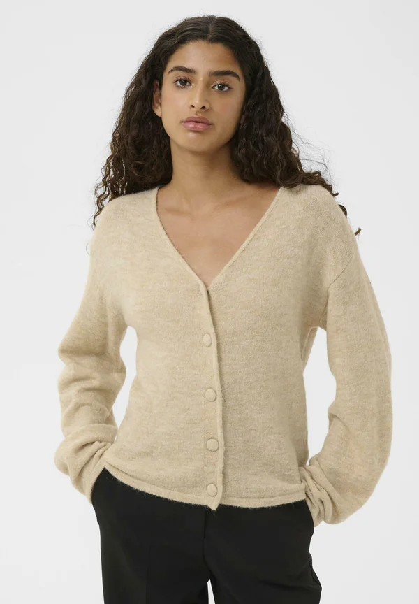 V-NECK - Strickjacke - oatmeal