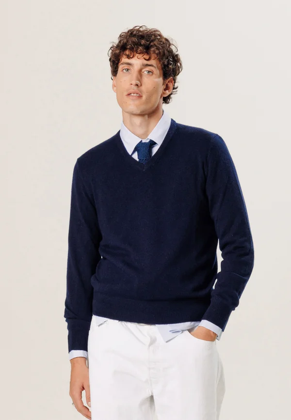 V NECK  - Strickpullover - bleu nuit