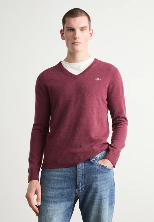 V NECK - Strickpullover - bordeaux