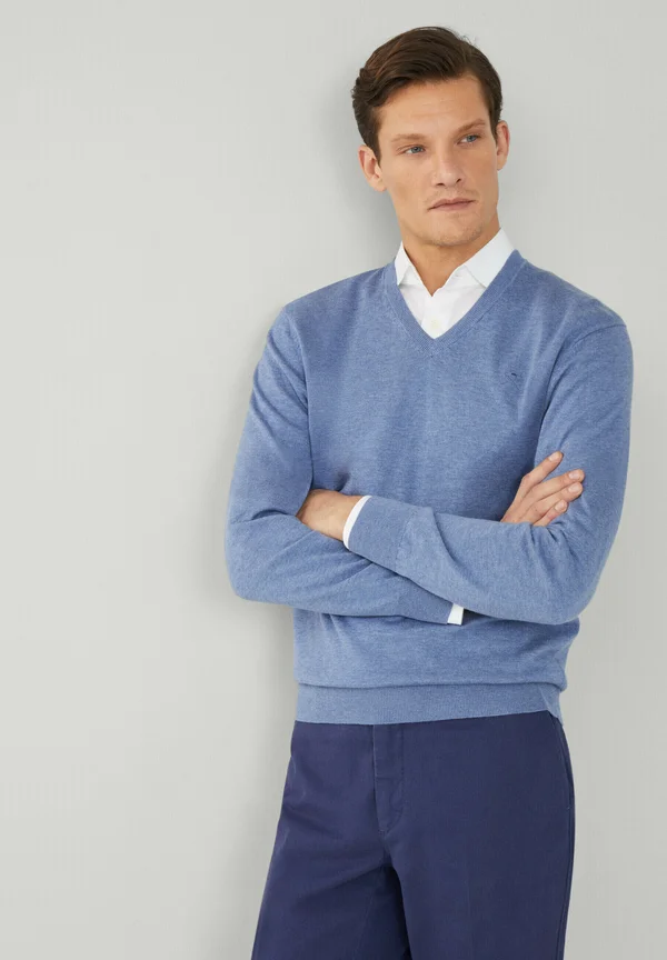 V NECK - Strickpullover - chambray blue