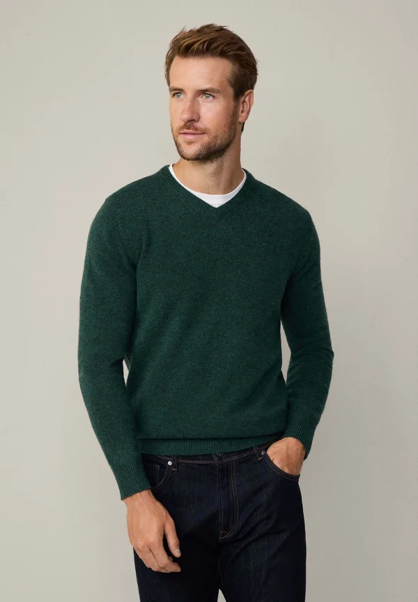 V NECK - Strickpullover - forest night green
