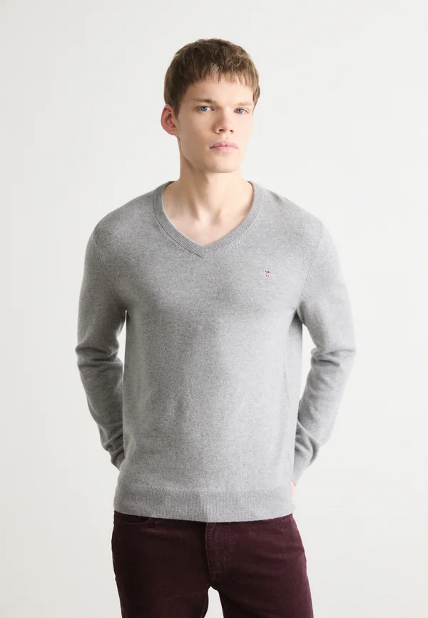 V NECK - Strickpullover - grau