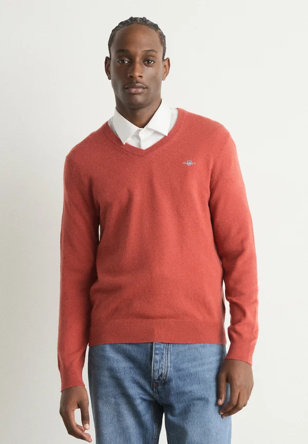 V NECK - Strickpullover - iron red