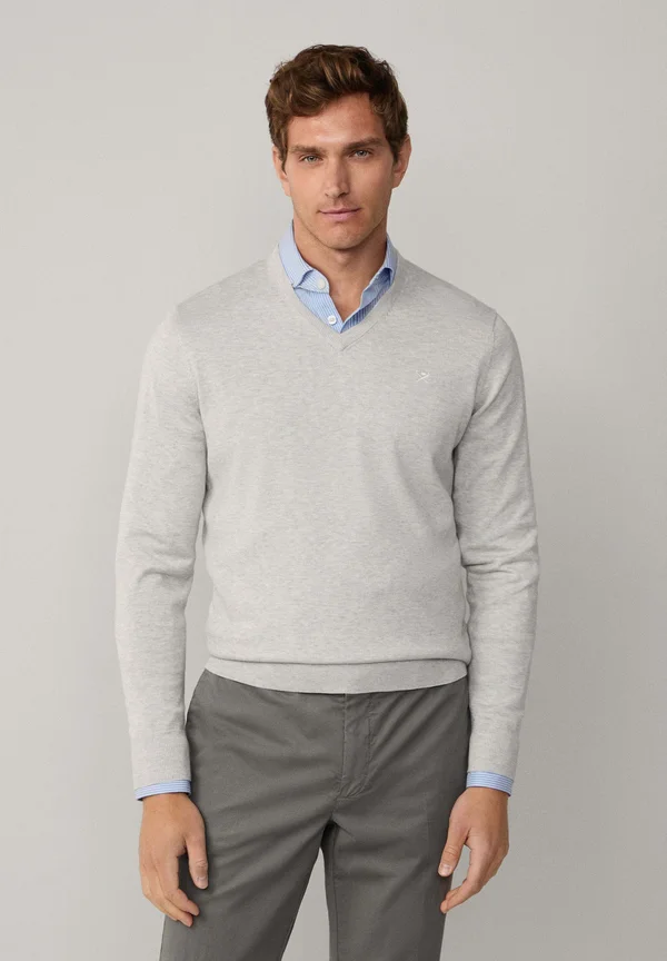 V NECK - Strickpullover - light grey marl