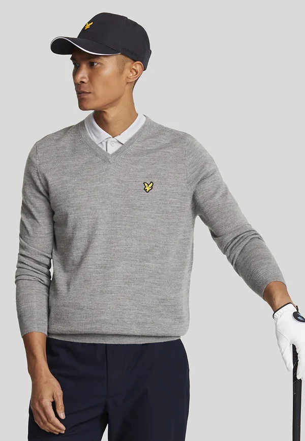 V NECK - Strickpullover - mid grey marl