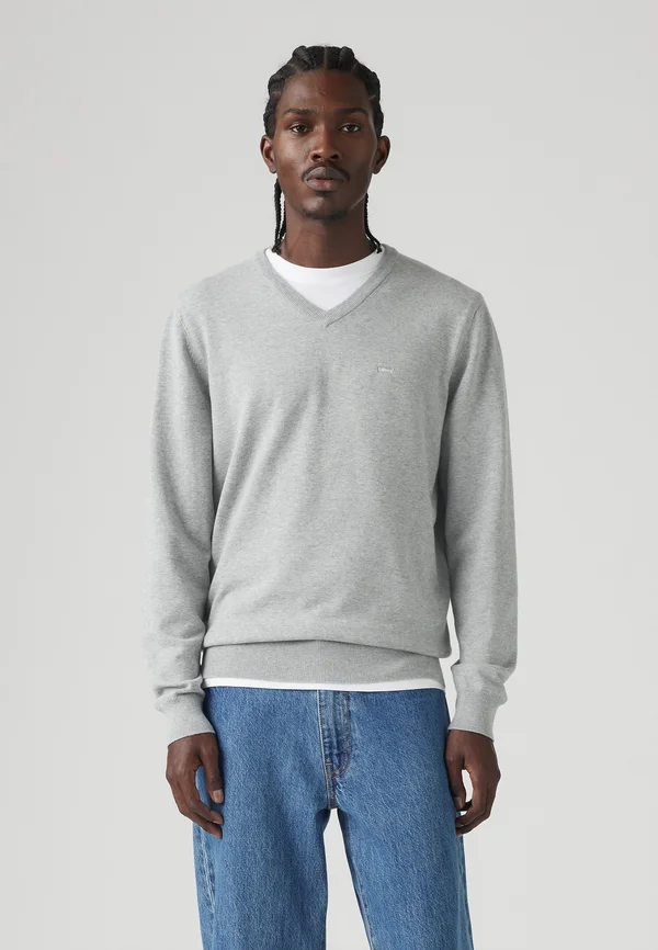 V NECK - Strickpullover - mid tone grey heather