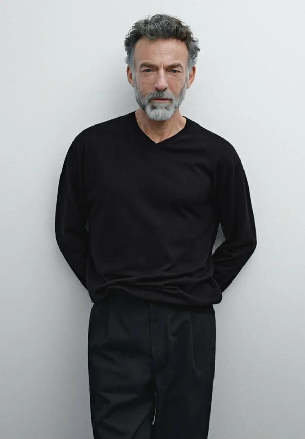 V-NECK - Strickpullover - mottled dark blue