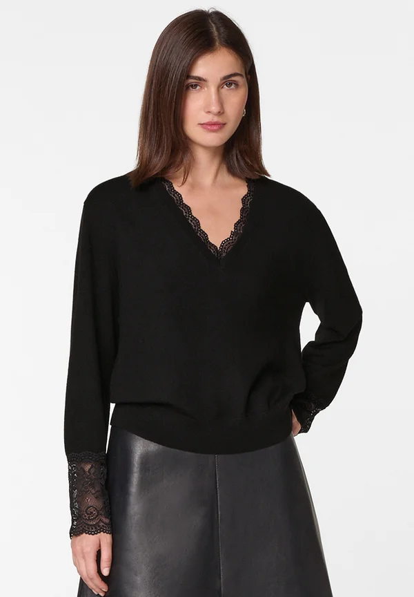 V-NECK - Strickpullover - noir