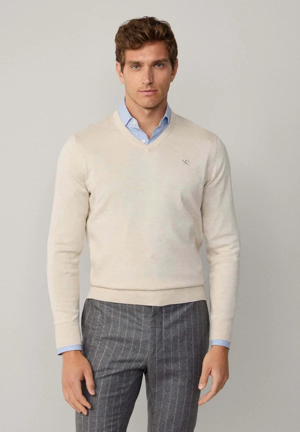 V NECK - Strickpullover - optic white