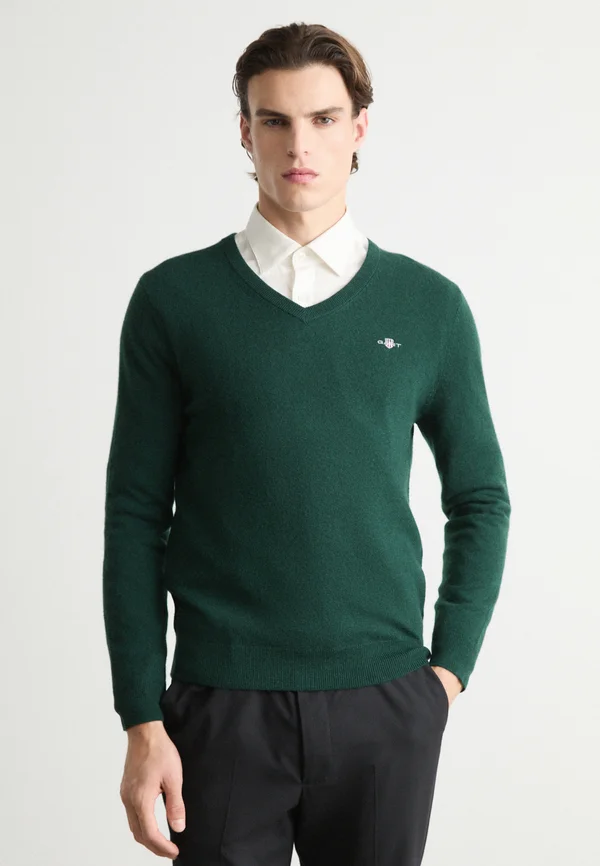 V NECK - Strickpullover - tanne