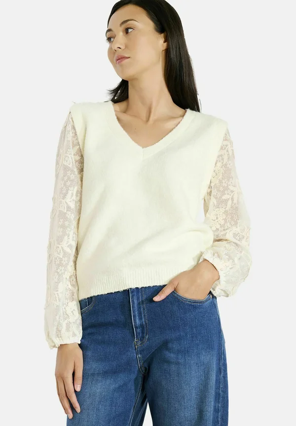 V-NECK - Strickpullover - vanilla white