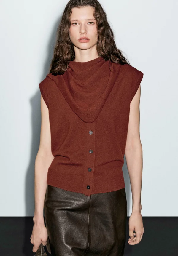 V-NECK WITH SCARF - Strickpullover - dark red