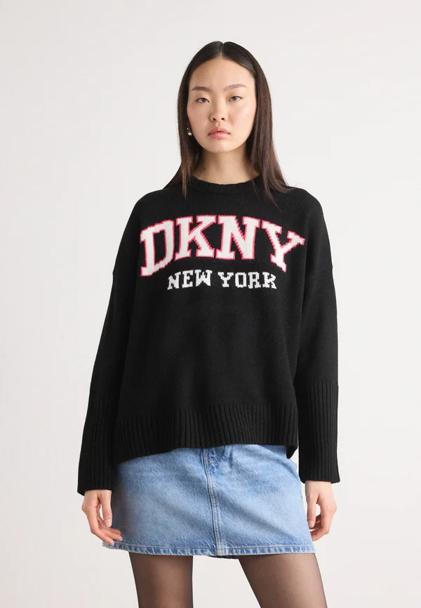 VARSITY LOGO CREW NECK RELAXED - Strickpullover - black/ivory/azalea