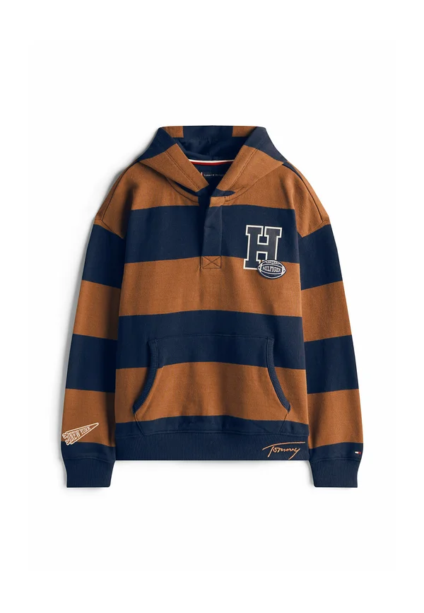 VARSITY STRIPE CONCEALED PLACKET HOODY - Kapuzenpullover - pecan nut stripe