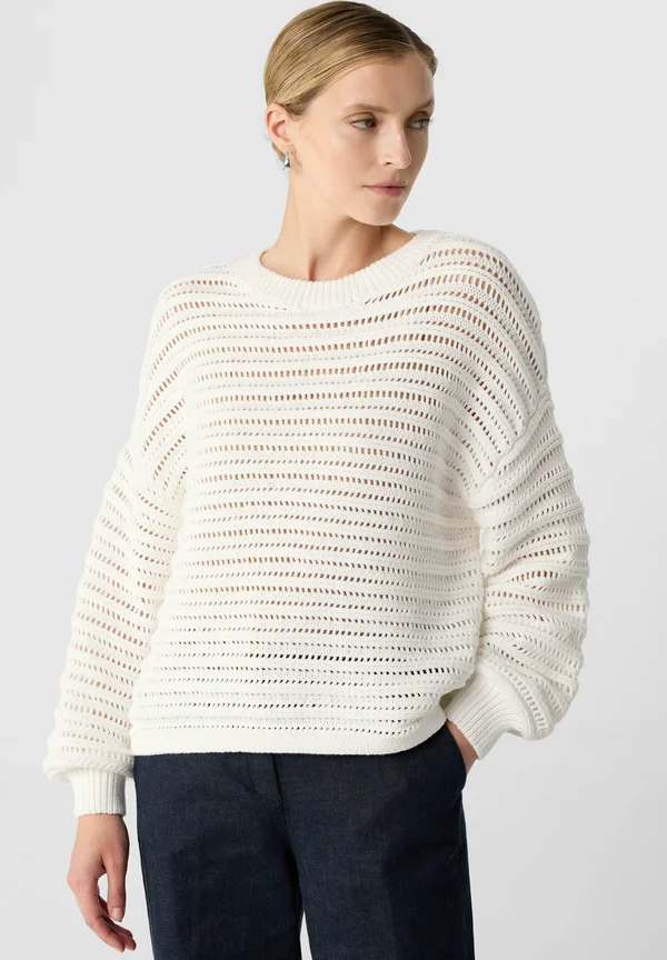 VERKÜRZTER MIT AJOURMUSTER - Strickpullover - weiß