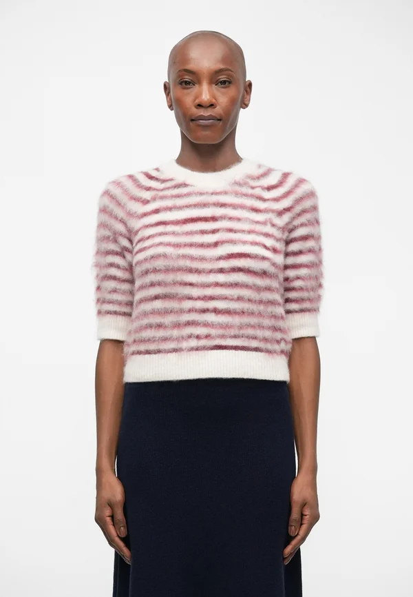 VERONA BRUSHED TEE - Strickpullover - off-white/bordeaux