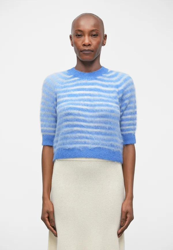 VERONA BRUSHED TEE - Strickpullover - off-white/royal blue