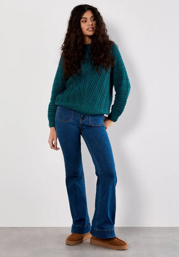 VERTICAL POINTELLE BATWING - Strickpullover - teal