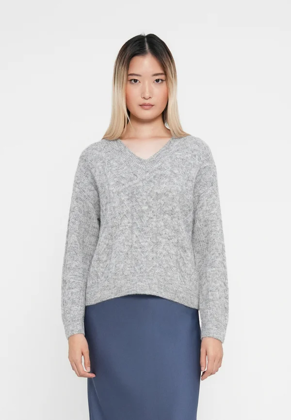 VIEMMELIE V NECK PULLOVER - Strickpullover - light grey melange