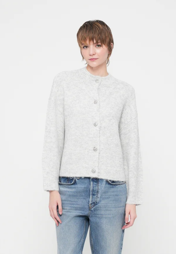 VIMARLEY BUTTON DETAIL - Strickjacke - light grey melange