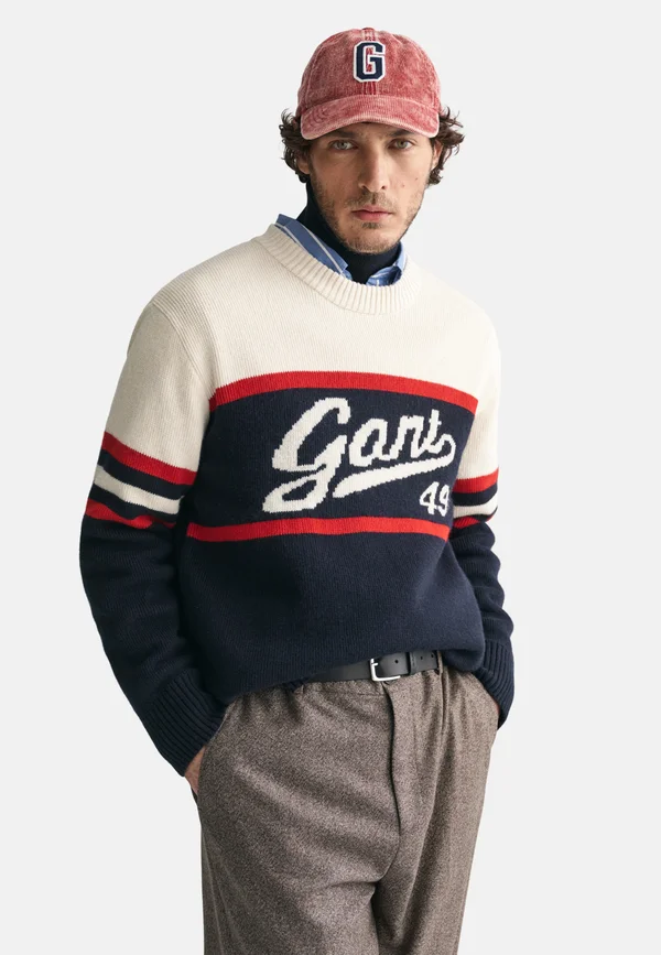 VINTAGE GRAPHIC C-NECK - Strickpullover - evening blue