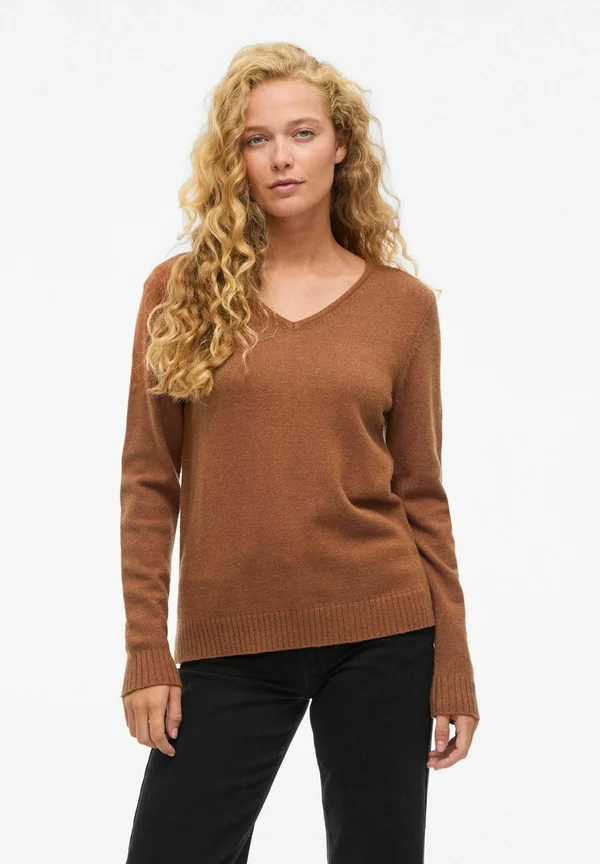 VIRIL L/S V-NECK TOP - Strickpullover - argan oil