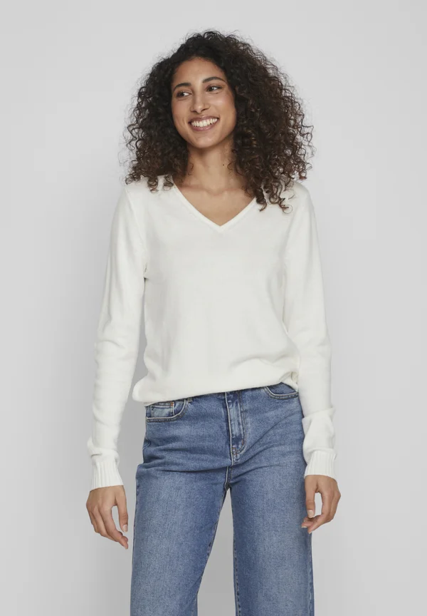 VIRIL L/S V-NECK TOP - Strickpullover - white